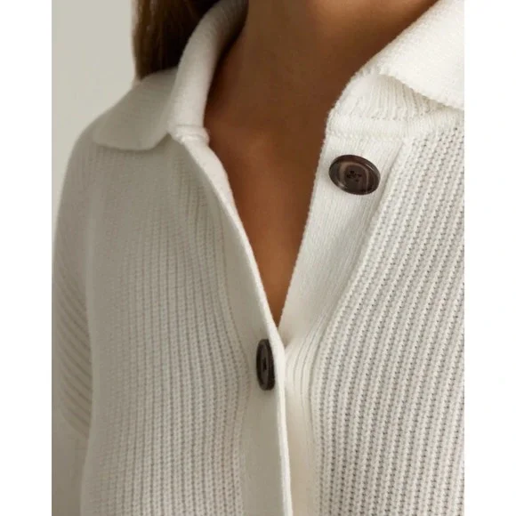 Quince 100% Organic Cotton Fisherman Collared Cardigan Sweater Ivory SMALL - Picture 5 of 16